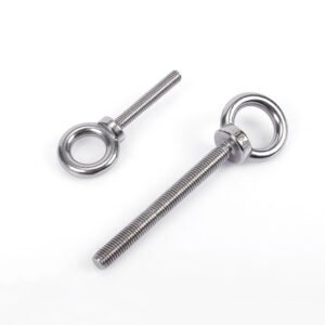 Stainless steel DIN580 eye bolt with a circular lifting head and threaded shank.