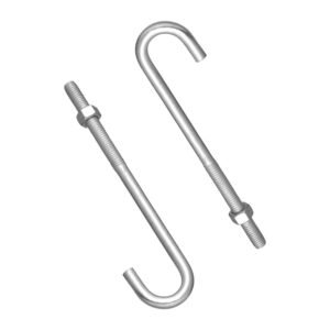 Stainless steel J-bolt with a threaded end and a hook-shaped bend.